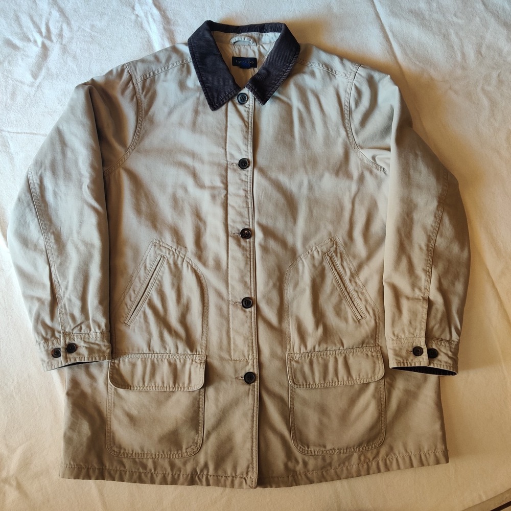 Vintage Lands' End Barn Chore Jacket Coat Tan Brown Corduroy Collar Size 2XL